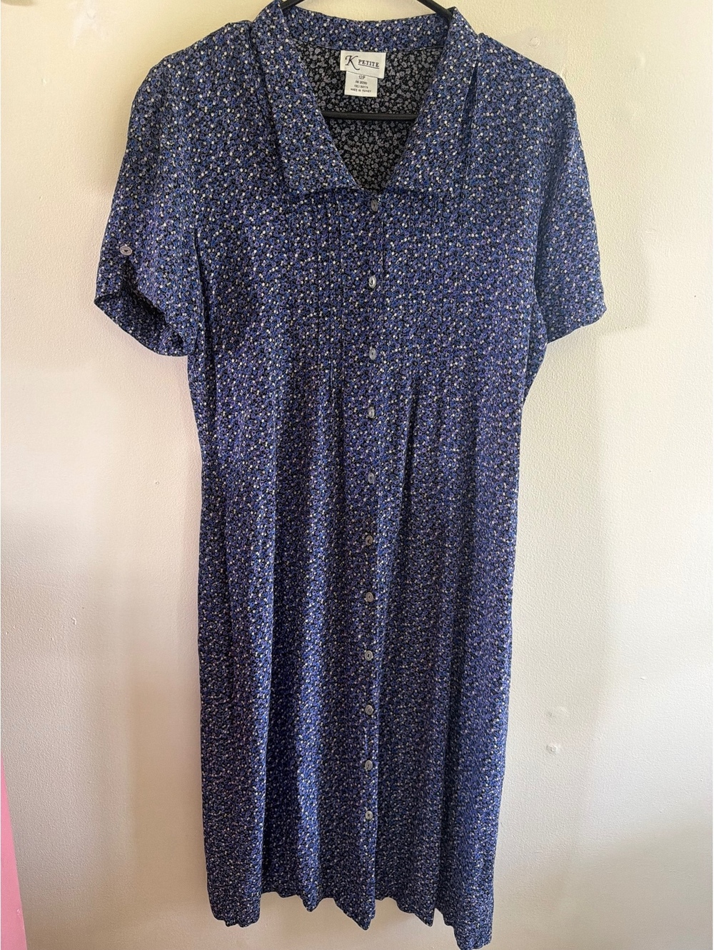 K Petite Vintage Rayon Blue Floral Dress Size 12 Petite